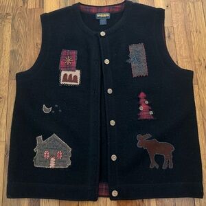 Woolrich Black Sweater Vest with Festive Appliqués